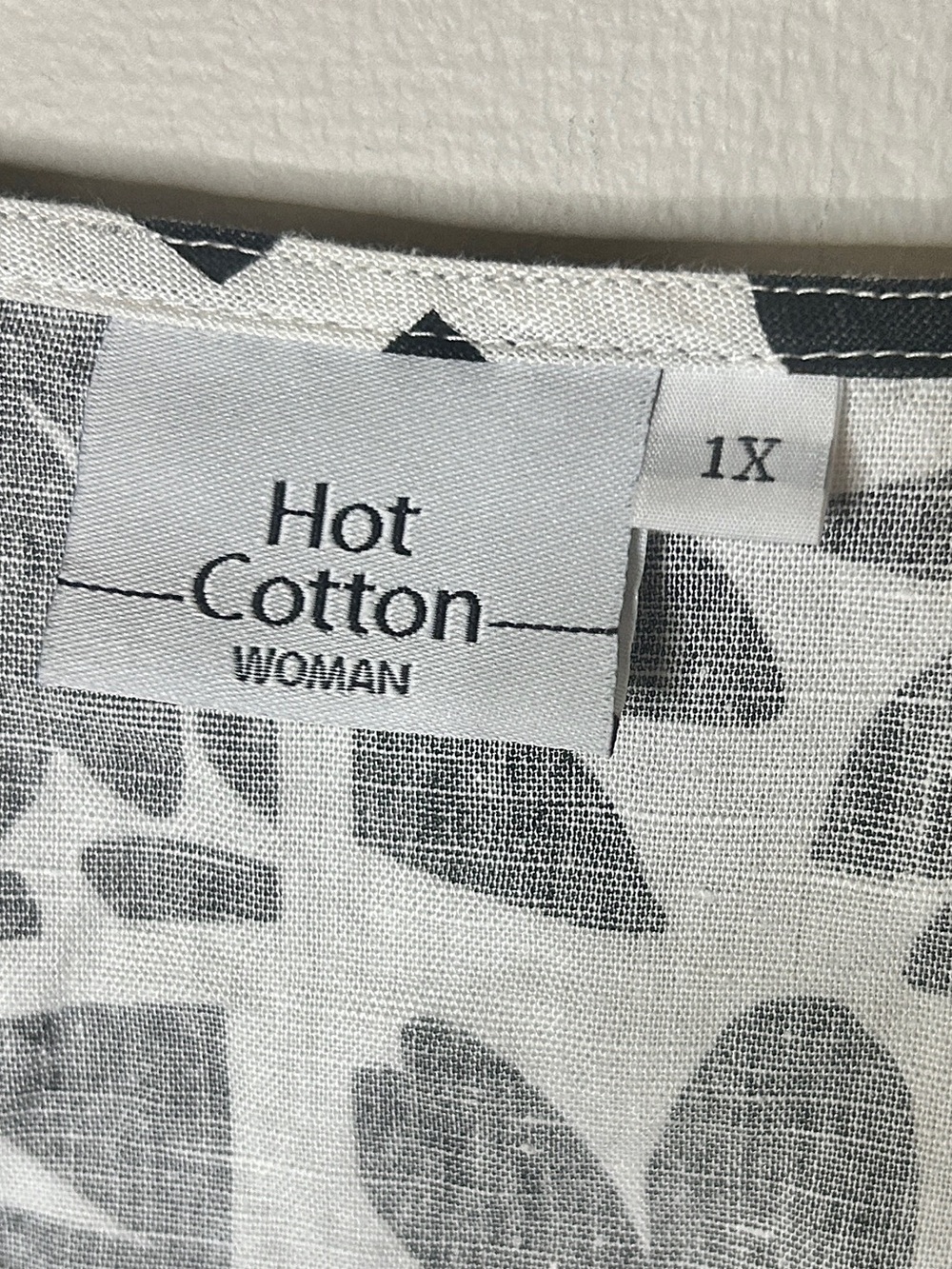 Vintage Hot Cotton Linen Geo Floral Tunic Lagenlook Art Wear USA Black White 1X - Picture 2 of 16